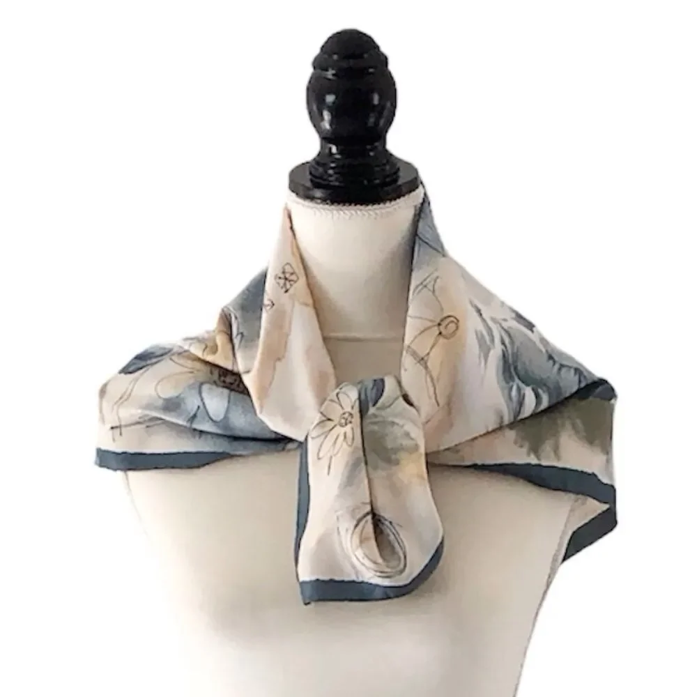 Tie Rack Vintage Gray & Tan Abstract Floral Scarf - 30” Square